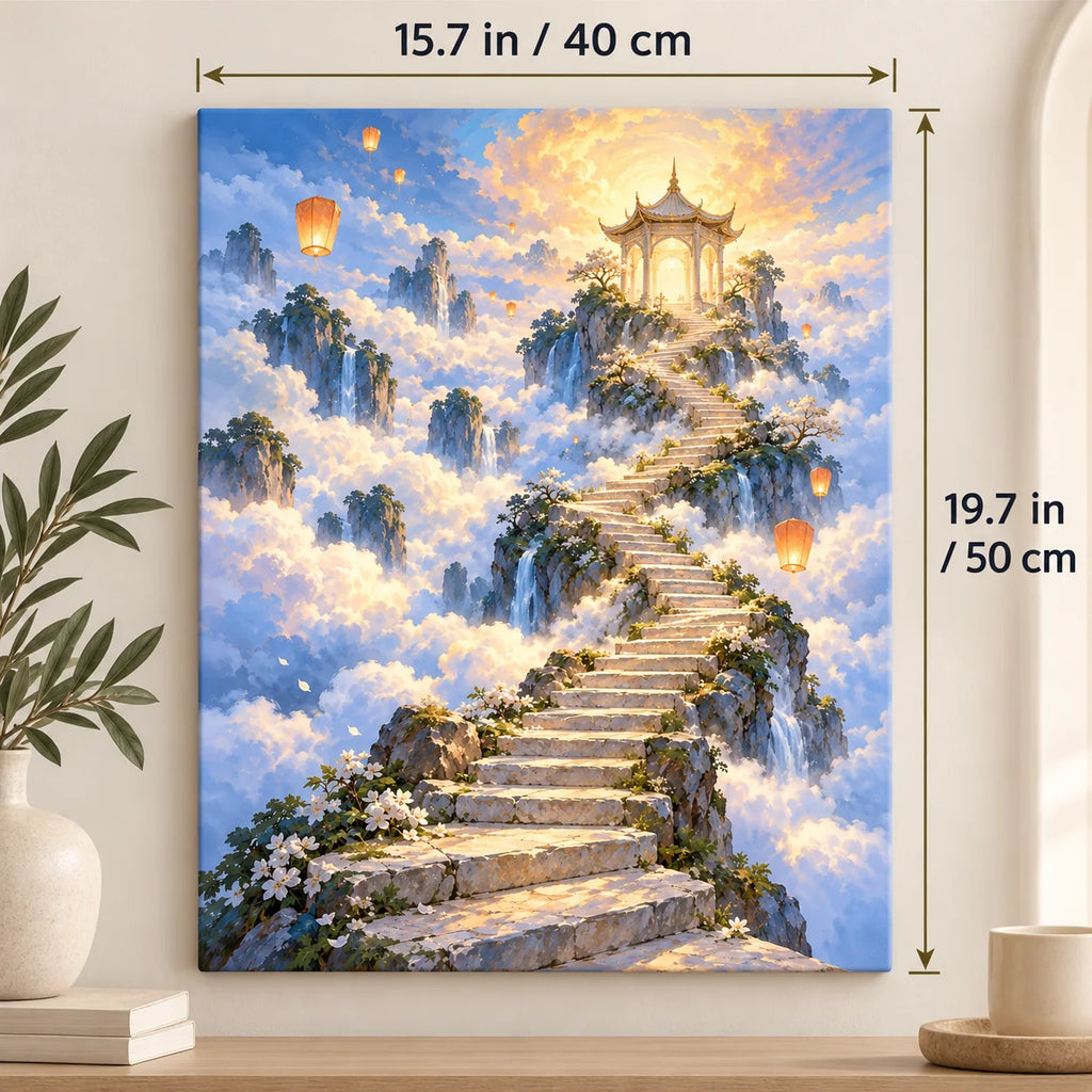 Portrait size guide for the Stairway Cloud Temple paint by numbers kit, 15.7 × 19.7 in (40 × 50 cm).