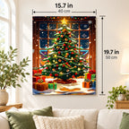 Starbright Christmas Tree by the Window paint by numbers canvas displayed in a bright living room, 15.7 × 19.7 in / 40 × 50 cm