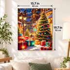 Starlit Christmas Village paint by numbers canvas displayed in a bright living room, 15.7 × 19.7 in / 40 × 50 cm