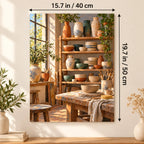 `03-sunlit-pottery-studio-ceramic-shelves-size-guide.webp` — Portrait size guide for the pottery studio paint by numbers canvas, 15.7 × 19.7 in (40 × 50 cm).
