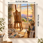 `03-sunrise-lakeside-artist-loft-easel-size-guide.webp` — Portrait size guide for the sunrise lakeside artist loft paint by numbers canvas, 15.7 × 19.7 in (40 × 50 cm).