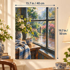 `03-tea-room-window-rain-size-guide.webp` — Portrait size guide for the Tea Room Window Rain paint by numbers kit, 15.7 × 19.7 in (40 × 50 cm).