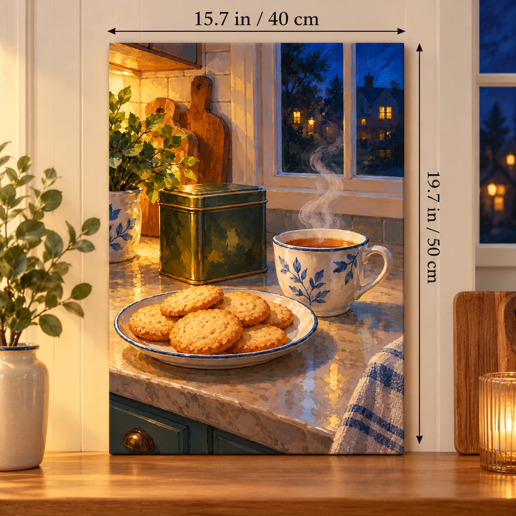 Portrait size guide for the Tea Tin Cookies Midnight Snack paint by numbers kit, 15.7 × 19.7 in (40 × 50 cm).