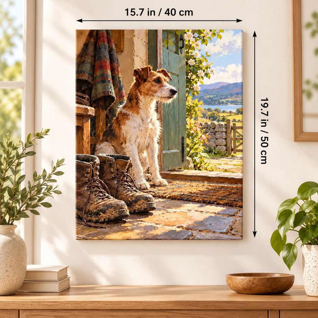 40 × 50 cm (15.7 × 19.7 in) size guide for Terrier with Boots by the Door paint by numbers kit