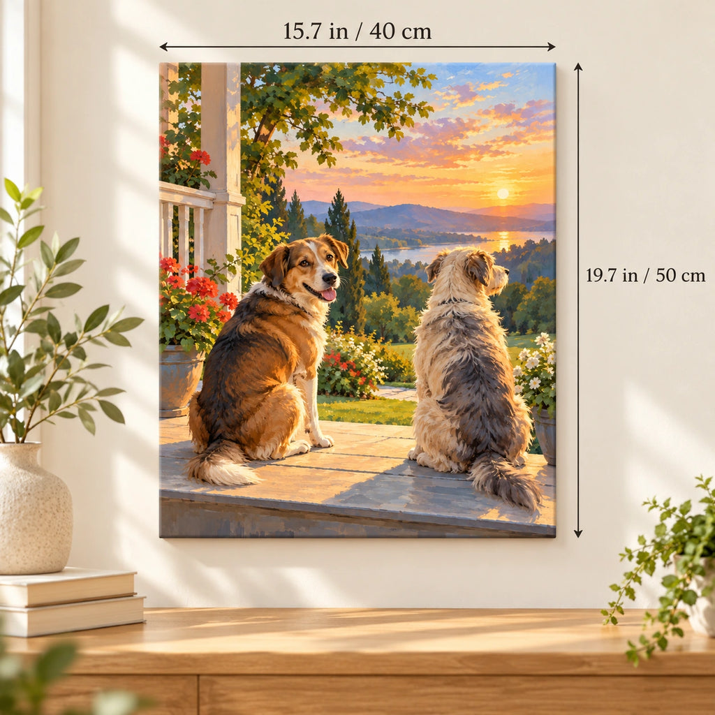 40 × 50 cm (15.7 × 19.7 in) size guide for Two Shelter Dogs on a Porch paint by numbers kit