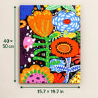Vibrant Tropical Floral Blooms shown in a styled room with 15.7 x 19.7 in and 40 x 50 cm dimensions