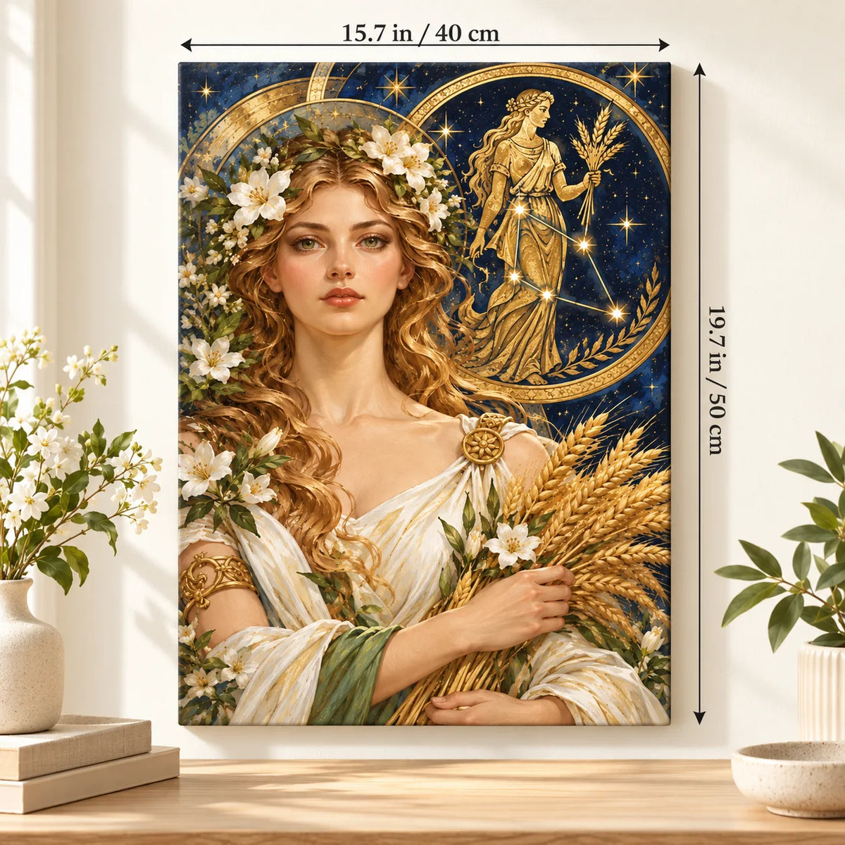Portrait size guide for the Virgo Botanical Keeper Wheat paint by numbers kit, 15.7 × 19.7 in (40 × 50 cm).