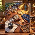 `03-watchmaker-workbench-window-size-guide.webp` — Portrait size guide for the Watchmaker Workbench Window paint by numbers kit, 15.7 × 19.7 in (40 × 50 cm).