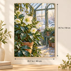 White Hellebore Greenhouse paint by numbers canvas shown in a styled room with 15.7 × 19.7 in (40 × 50 cm) dimensions.