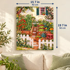 White Picket Cottage Vegetable Garden canvas in a styled room, 15.7 × 19.7 in / 40 × 50 cm.