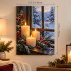 Winter Solstice Candle Window Paint by Numbers Kit shown in a styled room with 15.7 × 19.7 in (40 × 50 cm) dimensions.