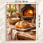 `03-wood-fired-oven-sourdough-bread-size-guide.webp` — Portrait size guide for the wood-fired oven and sourdough bread paint by numbers canvas, 15.7 × 19.7 in (40 × 50 cm).