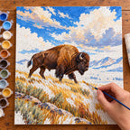 Painting process for Bison in Snow-Free Grassland paint by numbers kit