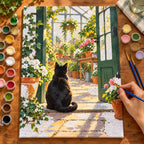 Painting process for Black Cat In Greenhouse Door paint by numbers kit