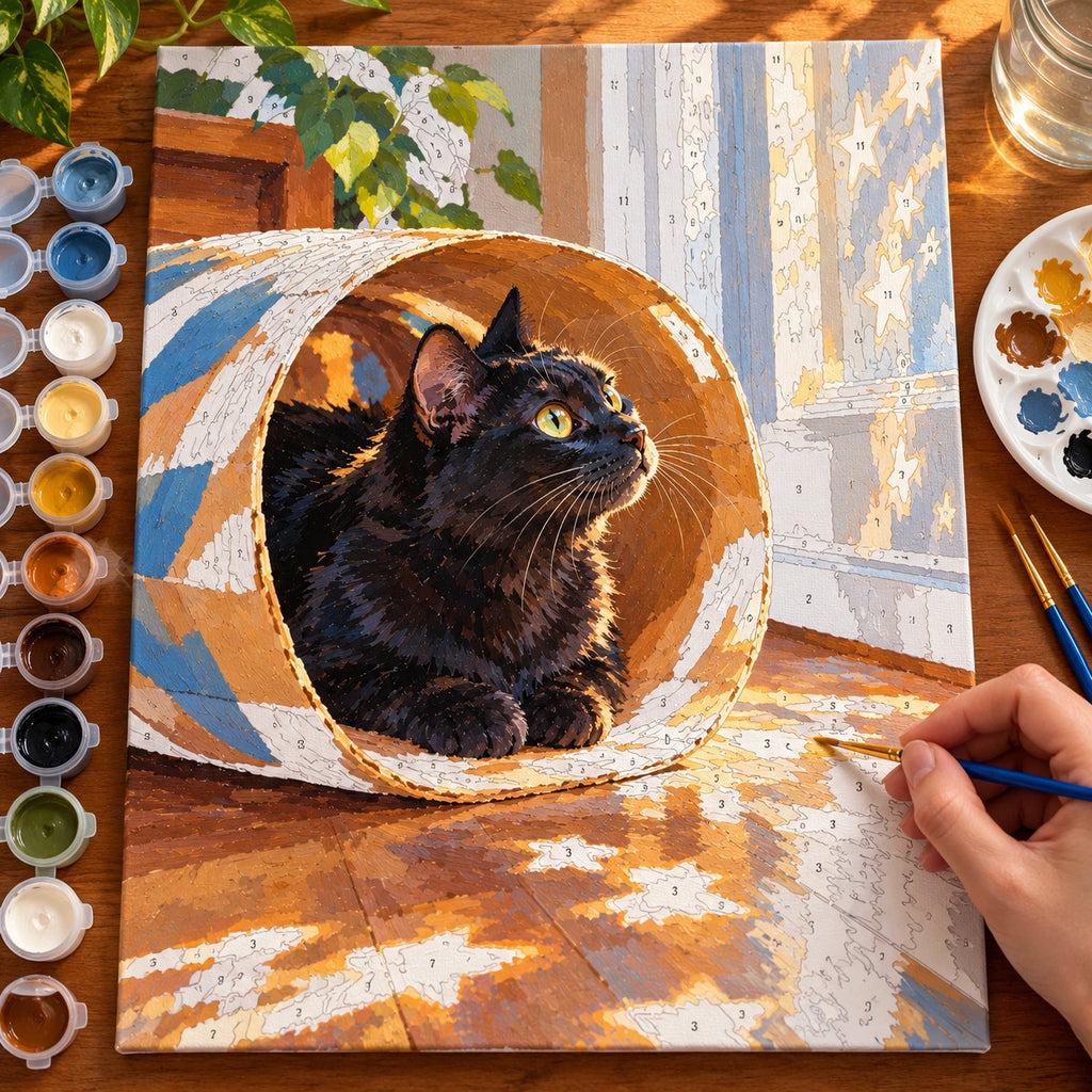 Painting process for Black Cat Wicker Tunnel paint by numbers kit