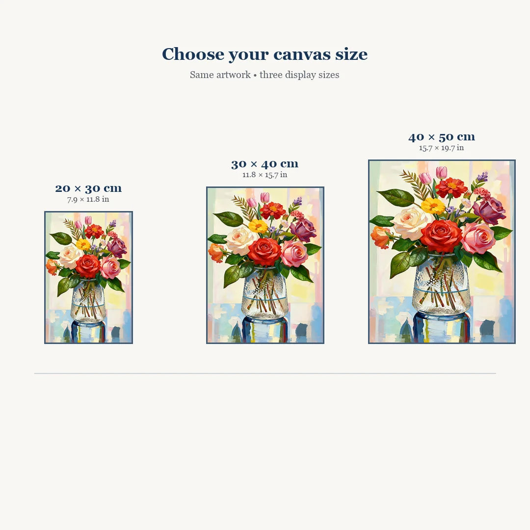 Colorful rose and tulip diamond painting size comparison