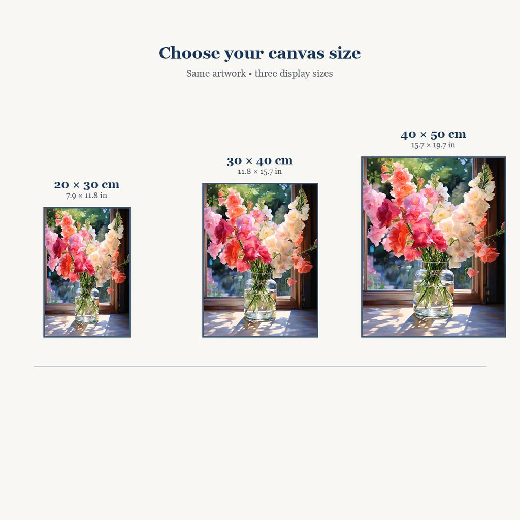 Gladiolus window diamond painting size comparison