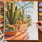 Numbered cactus greenhouse canvas being painted with acrylic colors.