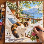 Painting process for Calico Cat Seaside Hammock paint by numbers kit