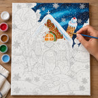 Complete Candyland Gingerbread Christmas numbered canvas being painted with acrylic paints and brushes