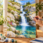 Painting process example for the cascading meadow waterfall paint by numbers design.