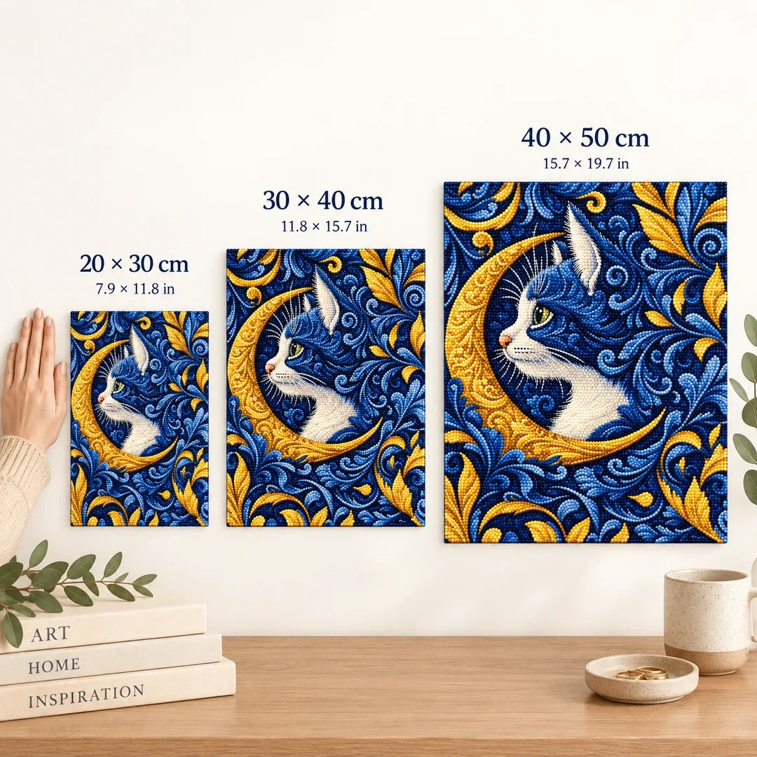 Celestial Moon Cat diamond painting size comparison