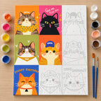 Colorful Colorful Cat Meme Collage numbered canvas being painted with acrylic paints and brushes