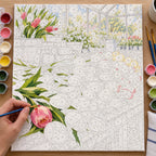 Numbered greenhouse tulip canvas being painted with acrylic colors.