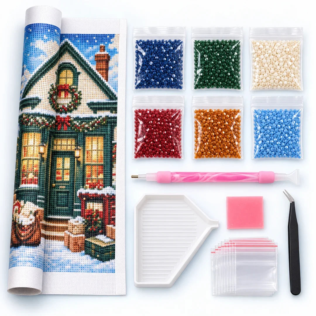 Cozy Christmas Cottage diamond painting size comparison
