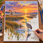 Painting process for Cranes in a Reed Marsh paint by numbers kit