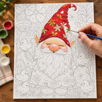 Complete Easter Gnome Among Spring Blooms numbered canvas being painted with acrylic paints and brushes