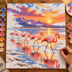 Painting process for Flamingos on a Salt Flat at Sunset paint by numbers kit