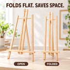 Wooden tabletop easel shown open and folded flat
