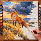 Painting process for Fox on a Prairie beneath Thunderclouds paint by numbers kit