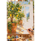 Complete Glasshouse Citrus Saplings numbered canvas being painted with acrylic paints and brushes
