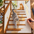Painting process for Grey Cat and Orange Cat on a Staircase paint by numbers kit