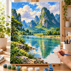 Painting process example for the limestone karst clouds paint by numbers design.