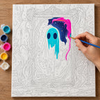 Complete Luminous Phantom Frame numbered canvas being painted with acrylic paints and brushes