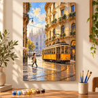 Painting process example for the milan tram corner evening paint by numbers design.