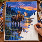 Painting process for Moose in a Wetland at Blue Hour paint by numbers kit