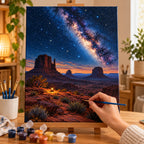 Painting process example for the night desert milky way paint by numbers design.