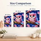 Pink Blossom Owl diamond painting size comparison