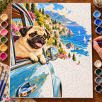 Painting process for Pug at an Open Car Window paint by numbers kit