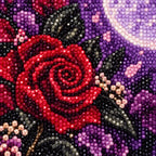 Close-up diamond drill detail of a rose-veiled bride holding a red apple