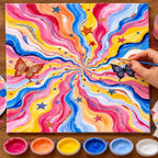 Complete Rainbow Swirl Butterfly Abstract numbered canvas being painted with acrylic paints and brushes