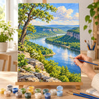 Painting process example for the river bluffs spring green paint by numbers design.
