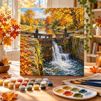 Painting process example for the river lock autumn paint by numbers design.
