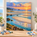 Painting process example for the river mouth sandbar birds paint by numbers design.