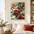 Complete Santa Hat Reindeer numbered canvas being painted with acrylic paints and brushes