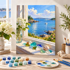 Painting process example for the sea glass window display paint by numbers design.